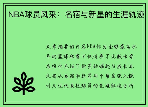 NBA球员风采：名宿与新星的生涯轨迹