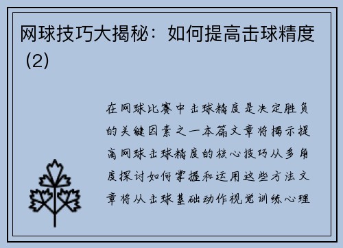 网球技巧大揭秘：如何提高击球精度 (2)